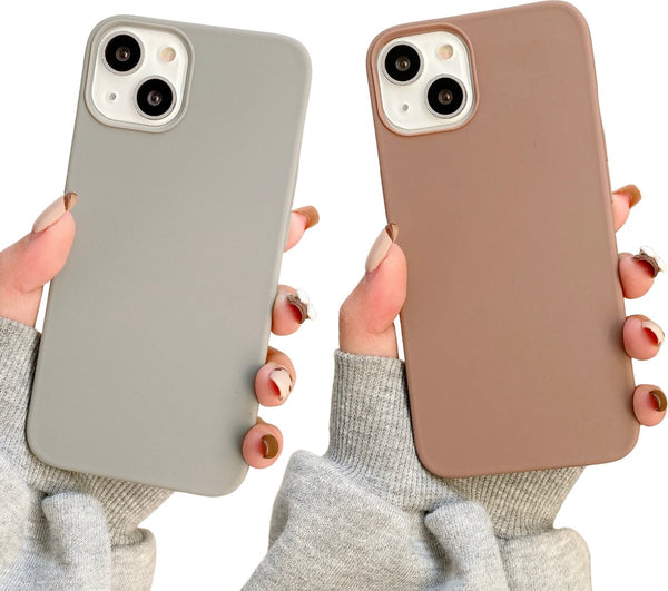 Set van 2 Hoesjes - Geschikt voor Apple iPhone 13 - Soft Touch Hoesje - Bruin en Grijs - Stevig Shockproof TPU Materiaal - Zachte Coating - Siliconen Feel Case - Back Cover