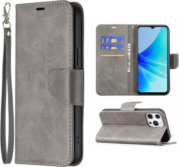 Hoesje Grijs - Geschikt voor OPPO A57 / A57s - Portemonnee Book Case - Boekje Met Kaarthouder / Pasjeshouder en Magneetsluiting - Booklet Beschermhoes - Boekhoesje
