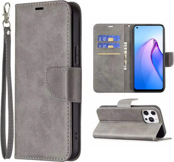 [EOL] Hoesje Grijs - Geschikt voor OPPO Reno 8 Lite - Portemonnee Book Case - OPPO Reno8 Lite Boekje Met Kaarthouder / Pasjeshouder en Magneetsluiting - Booklet - Wallet Beschermhoes Kunstleer