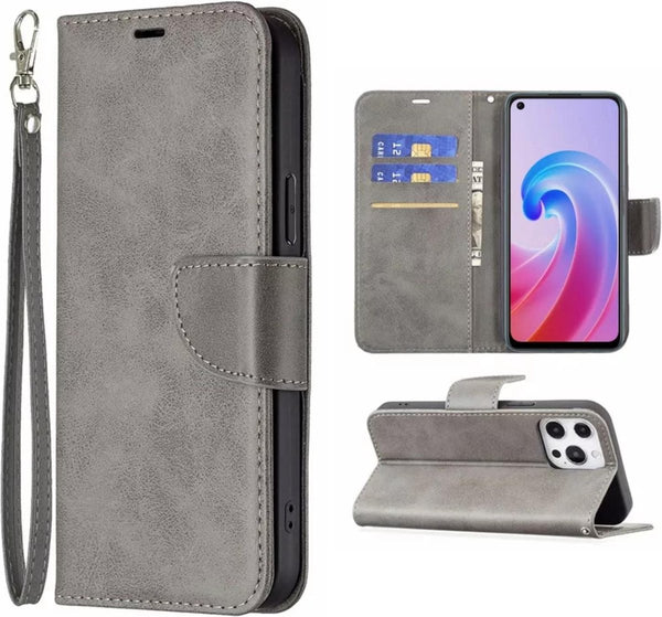 [EOL] Hoesje Grijs - Geschikt voor OPPO A76 / A96 - Portemonnee Book Case - Boekje Met Kaarthouder / Pasjeshouder en Magneetsluiting - Booklet - Wallet Beschermhoes Kunstleer