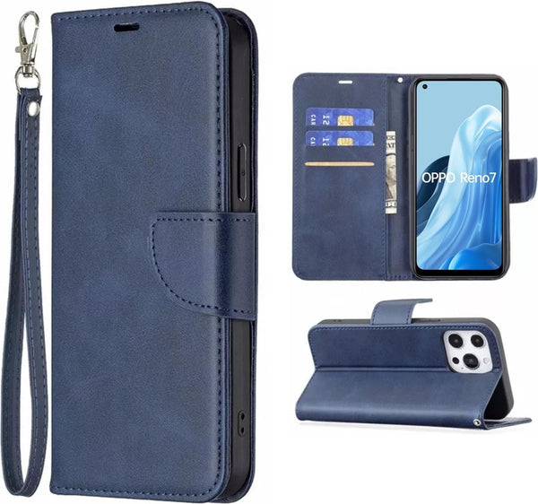 [EOL] Hoesje Donkerblauw - Geschikt voor OPPO Reno 7 4G - Portemonnee Book Case - Boekje Met Kaarthouder / Pasjeshouder en Magneetsluiting - Booklet - Wallet Beschermhoes Kunstleer
