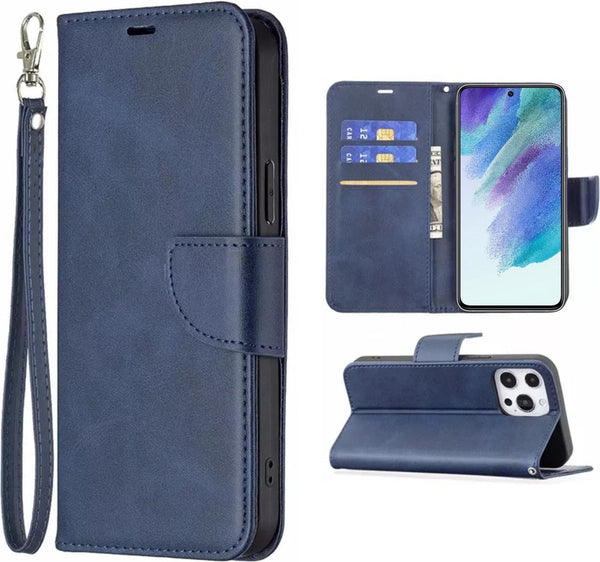 Hoesje Blauw - Geschikt voor Samsung Galaxy S21 FE - Portemonnee Book Case - Boekje Met Kaarthouder / Pasjeshouder en Magneetsluiting - Booklet - Wallet Beschermhoes Kunstleer - Voor S21FE