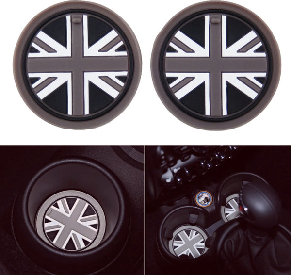 Set van 2 Bekerhouder Inleggers - Engelse Vlag - Geschikt voor Mini Cooper / Cooper S / Clubman / Countryman - Rubberen Bekerhouders Onderzetters - Siliconen - Mini Auto Accessoires