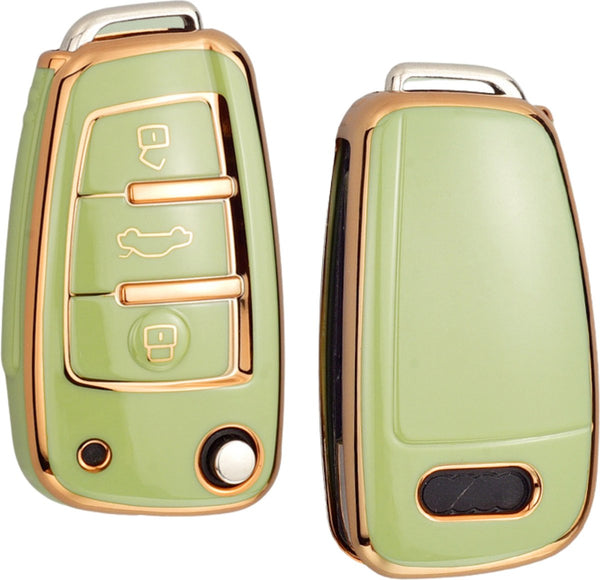 Zachte TPU Sleutelcover - Sleutelhoesje Geschikt voor Audi A1 / A3 / A5 / A6 / Q3 / Q5 / S3 / S5 / RS - Groen & Goud Metallic - Sleutel Hoesje Cover - Auto Accessoires