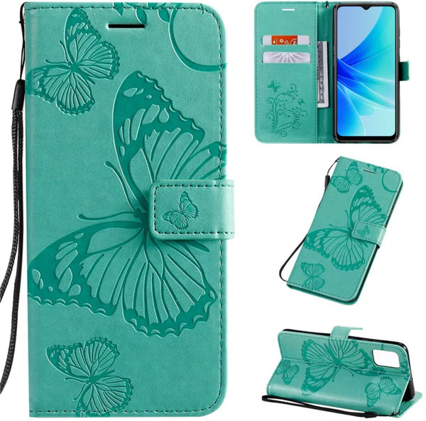 Hoesje Vlinders Groen - Geschikt voor OPPO A57 / A57s - Portemonnee Book Case - Boekje Met Kaarthouder / Pasjeshouder en Magneetsluiting - Booklet Beschermhoes - Boekhoesje