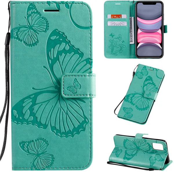 Hoesje Vlinders Groen  - Geschikt voor Apple iPhone 11 - Portemonnee Book Case - Boekje Met Kaarthouder / Pasjeshouder en Magneetsluiting - Booklet Beschermhoes - Boekhoesje met Draagkoord