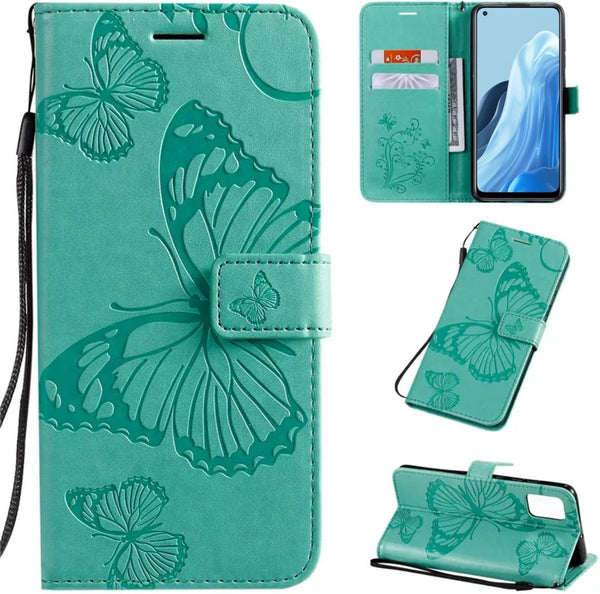 [EOL] Hoesje Vlinders Groen - Geschikt voor OPPO Reno 7 4G - Portemonnee Book Case - Boekje Met Kaarthouder / Pasjeshouder en Magneetsluiting - Booklet Beschermhoes