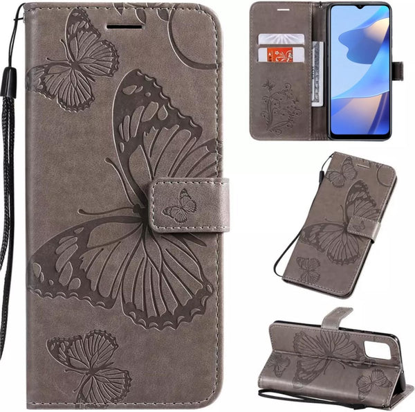 [EOL] Hoesje Vlinders Grijs - Geschikt voor OPPO A16 / A16S / A54S - Portemonnee Book Case - Boekje Met Kaarthouder / Pasjeshouder en Magneetsluiting - Booklet Beschermhoes