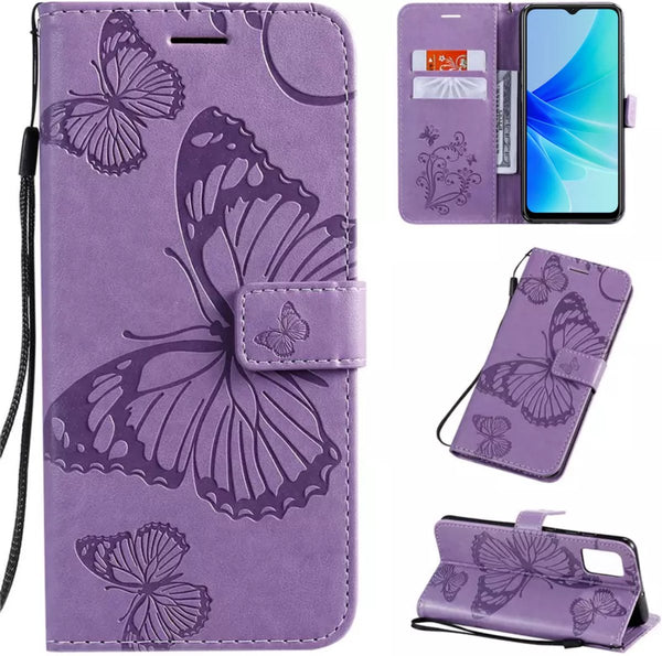 Hoesje Vlinders Paars - Geschikt voor OPPO A57 / A57s  - Portemonnee Book Case - Boekje Met Kaarthouder / Pasjeshouder en Magneetsluiting - Booklet Beschermhoes - Boekhoesje