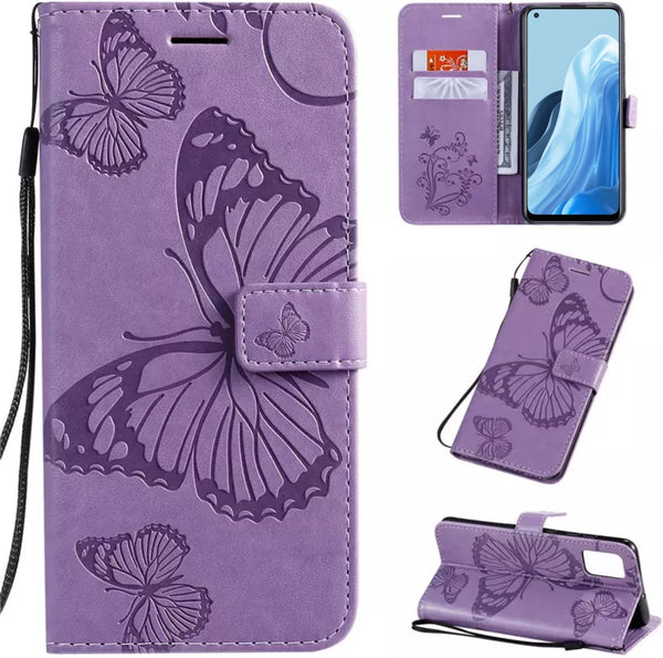[EOL] Hoesje Vlinders Paars - Geschikt voor OPPO Reno 7 4G - Portemonnee Book Case - Boekje Met Kaarthouder / Pasjeshouder en Magneetsluiting - Booklet Beschermhoes