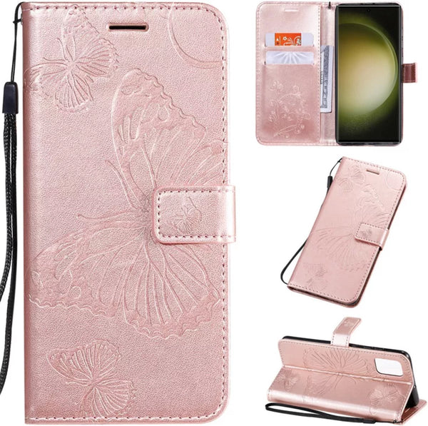 [EOL] Hoesje Vlinders Roze - Geschikt voor Samsung Galaxy S23 Ultra - Portemonnee Book Case - Boekje Met Kaarthouder / Pasjeshouder en Magneetsluiting - Booklet - Wallet Beschermhoes - Telefoonhoesje