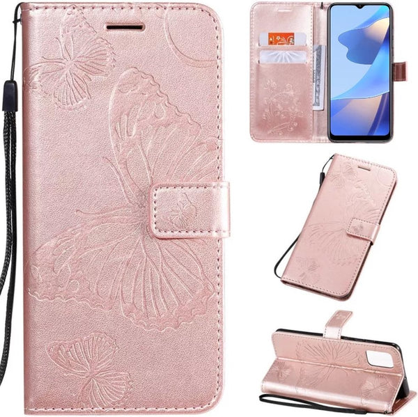 [EOL] Hoesje Vlinders Roze - Geschikt voor OPPO A16 / A16S / A54S - Portemonnee Book Case - Boekje Met Kaarthouder / Pasjeshouder en Magneetsluiting - Booklet Beschermhoes