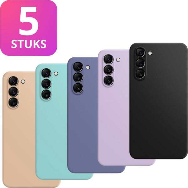 5 Pack - Hoesje Geschikt voor Samsung Galaxy S23+ / S23 Plus - 5x Siliconen Shock Proof Case - Zwart + 4 Kleuren - Stevige TPU Cover - Multipack Gemixte Kleuren