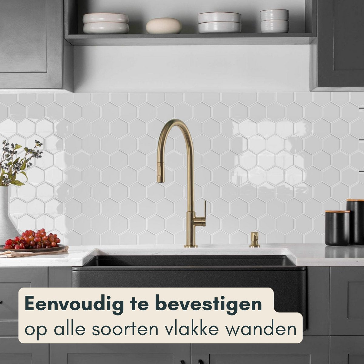 Solusia Zelfklevende Plaktegels Wit – 10 Luxe Plaktegels voor Wand – Waterdichte Wandpanelen voor Keuken, Badkamer en Toilet – 30 x 30 cm – Makkelijk aan te brengen - Tegeltjes Tegelstickers - Hexagon Mozaïek