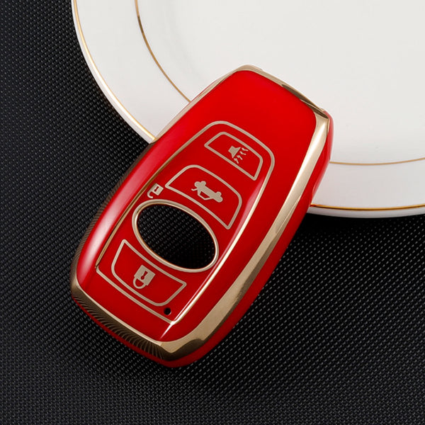[EOL] Zachte TPU Sleutelcover Rood - Gouden Randen - Sleutelhoesje Geschikt voor Subaru Forester / Legacy / Outback - Sleutel Hoesje Cover - Auto Accessoires