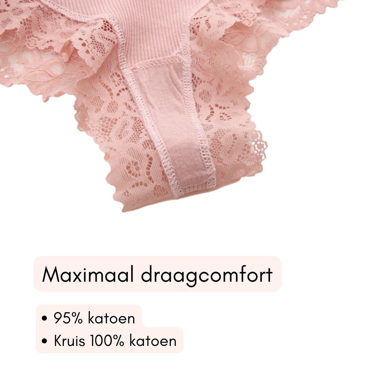 5 Pack - Sexy Dames Slip met Kant - Nude, Roze, Zwart, Groen en Wit - Onderbroek 95% Katoen - Dames Lingerie / Ondergoed Set - Brazilian String - Maat L