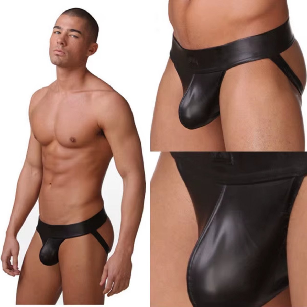 Heren Latex Look String – Open Achterkant Design – Sexy Ondergoed voor Mannen – Erotisch Lingerie - Maat L