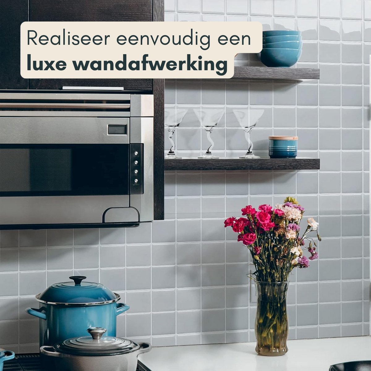 Solusia Zelfklevende Plaktegels - Grijs – 10 Luxe Plaktegels voor Wand – Waterdichte Wandpanelen voor Keuken, Badkamer en Toilet – 25,4 x 25,4 cm – Makkelijk aan te brengen - Tegeltjes Tegelstickers Mozaïek