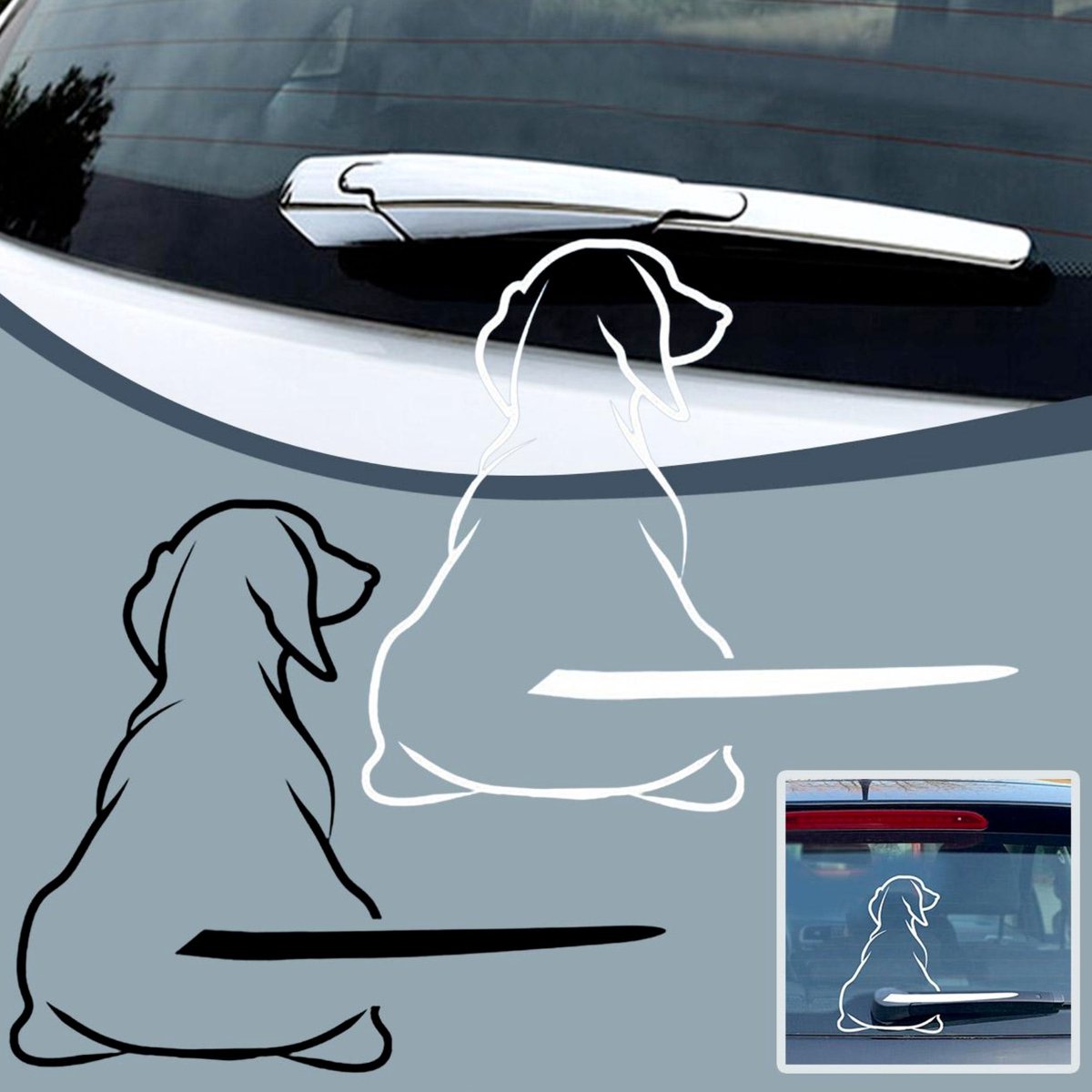 Autosticker - Hond met Staart Ruitenwisser - Grappige Auto Sticker Wit - Hoogwaardig Vinyl - Autostickers Wrap Folie - universeel/alle automerken