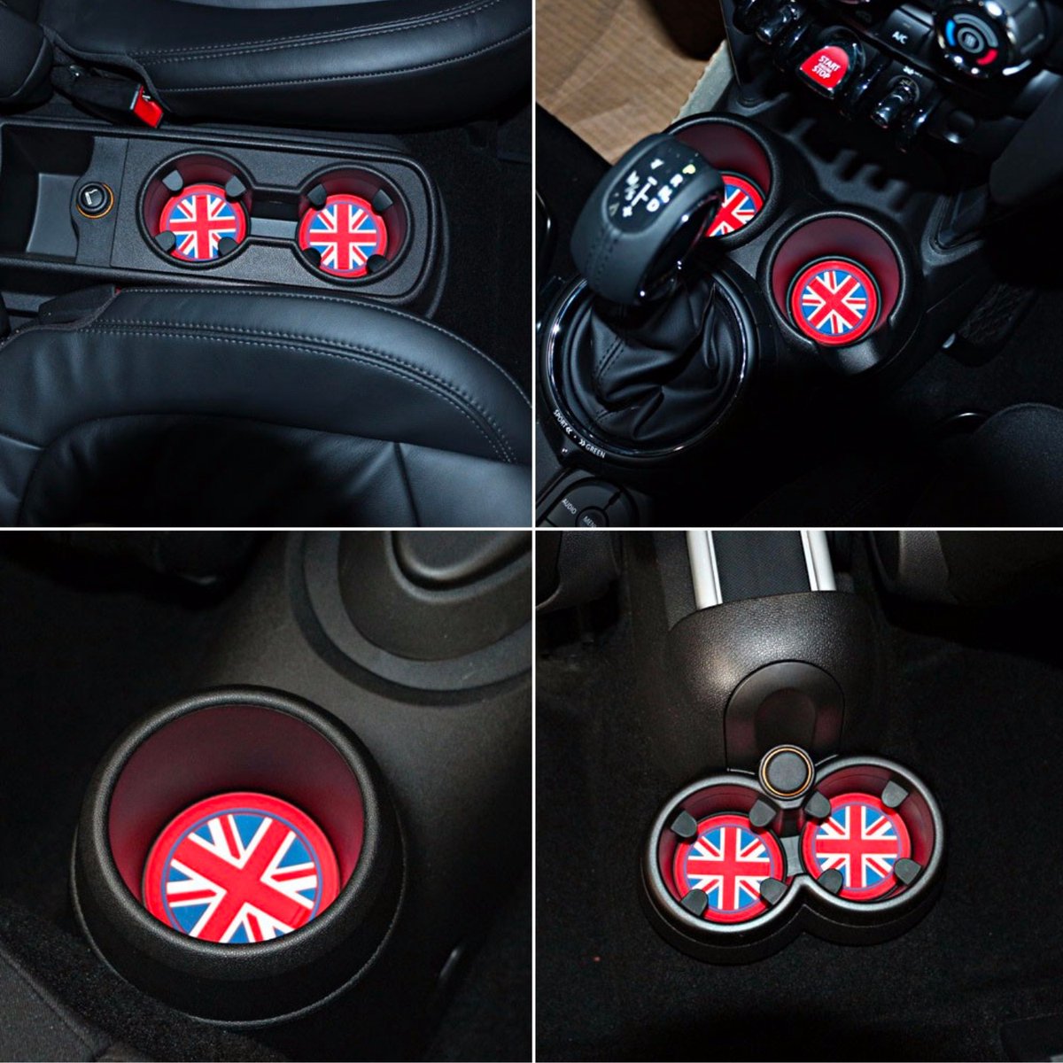 Set van 2 Bekerhouder Inleggers - Engelse Vlag - Blauw, wit & rood - Geschikt voor Mini Cooper / Cooper S / Clubman / Countryman - Rubberen Bekerhouders Onderzetters - Siliconen - Mini Auto Accessoires