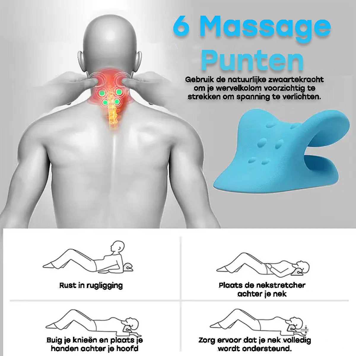 Nekstretcher- Zwart- Nekkussen- Acupunctuur- Nek massage- Soepel Kussen- Postuur Corrector- Nek stretcher- Nek Releaser