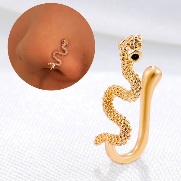 Fake Neuspiercing Goud - Neus Sierraad Slang - Nep Neuspiercing Snake - Neusring - Nep Piercing Ringetje - RVS Roestvrij Staal - 8 mm