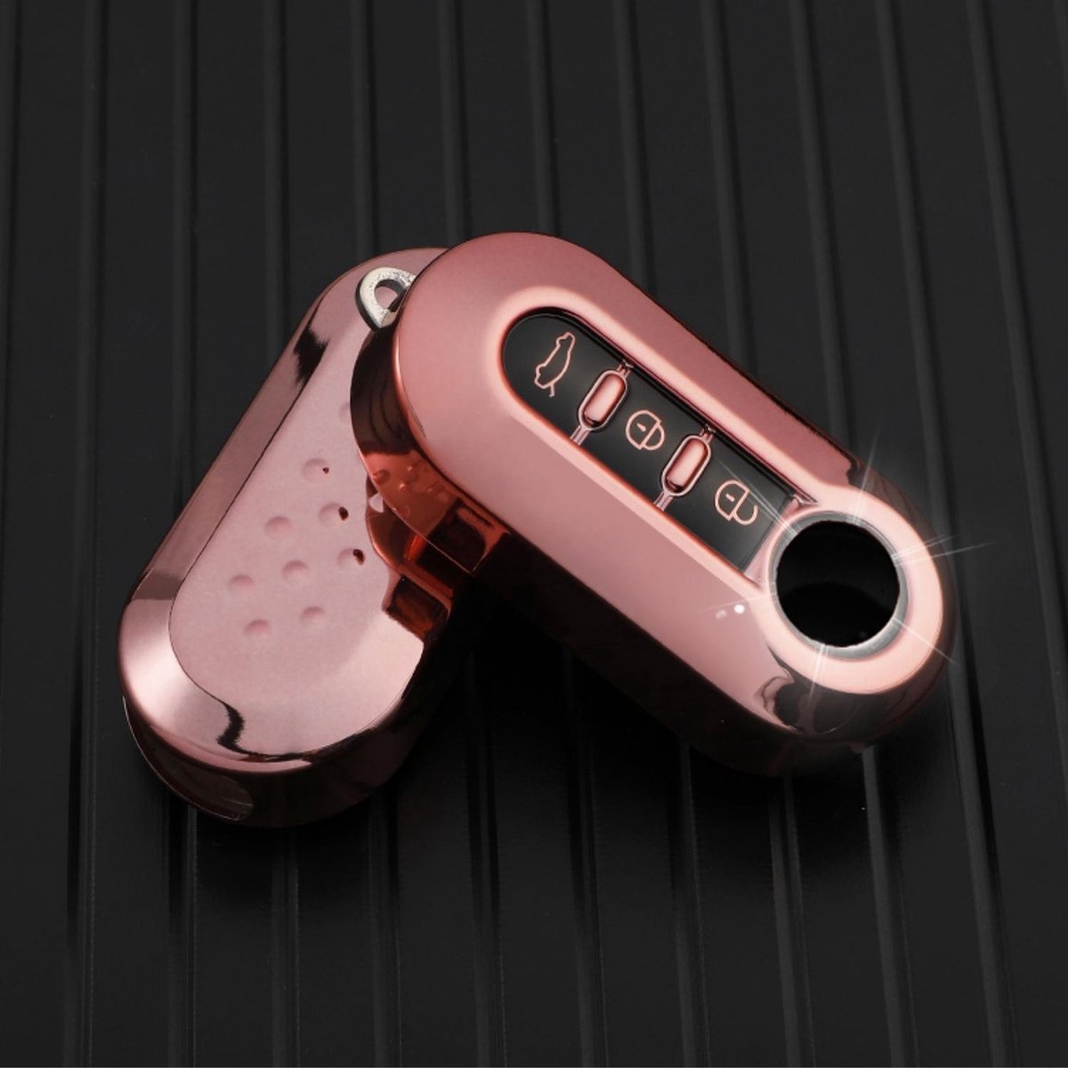Zachte TPU Sleutelcover - Roze Metallic - Sleutelhoesje Geschikt voor  Fiat 500 / 500L / 500X / 500C / Abarth / Panda / Punto / Stilo - Sleutel Hoesje Cover - Auto Accessoires