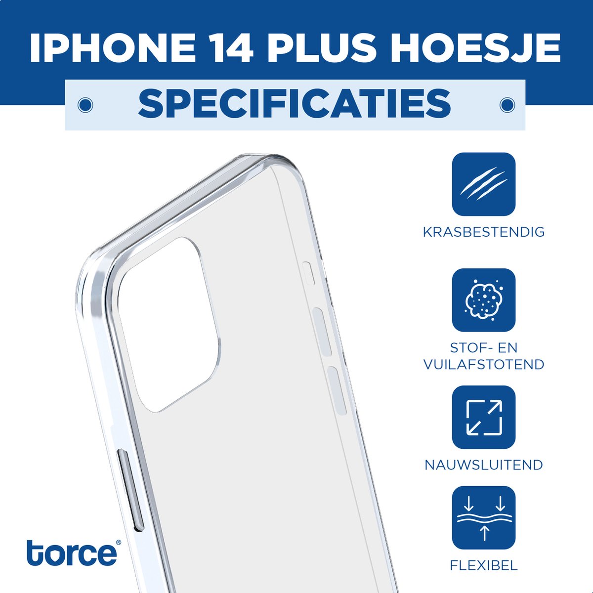 TORCE iPhone 14 Plus Hoesje Met Screenprotector - Transparant - TPU