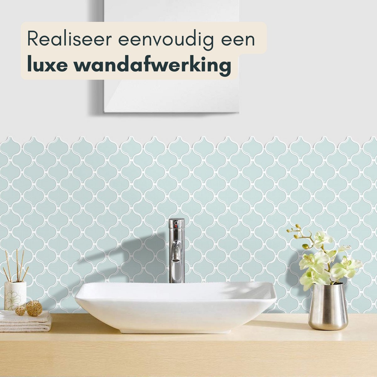 Solusia Zelfklevende Plaktegels Blauw - Oosters Patroon – 10 Luxe Plaktegels voor Wand – Waterdichte Wandpanelen voor Keuken, Badkamer en Toilet – 25,4 x 25,4 cm – Makkelijk aan te brengen - Tegeltjes Tegelstickers Moroccan Lantern