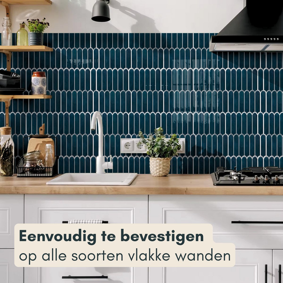 Solusia Zelfklevende Plaktegels Blauw - Lantern – 10 Luxe Plaktegels voor Wand – Waterdichte Wandpanelen voor Keuken, Badkamer en Toilet – 25,4 x 25,4 cm – Makkelijk aan te brengen - Tegeltjes Tegelstickers Picket
