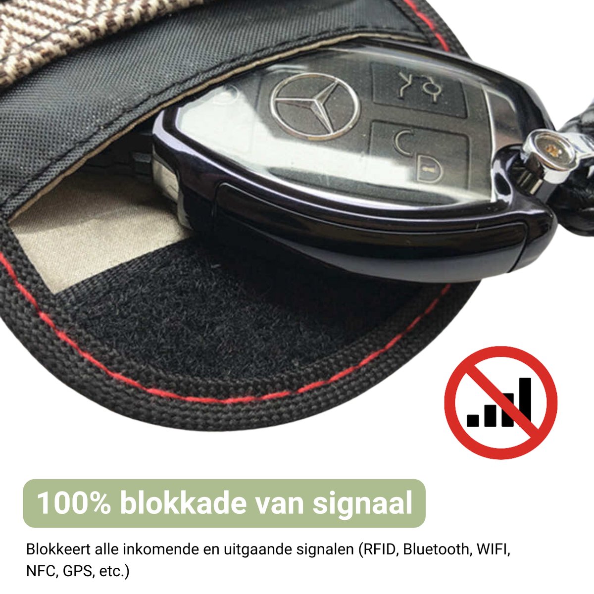 Anti Diefstal Sleutelhoesje Beige - Autosleutel RFID Case - Blokkeert Signalen - Sleutelcover met Sleutelhanger - Sleutel Etui Keyless Entry - Antidiefstal - Pinpas