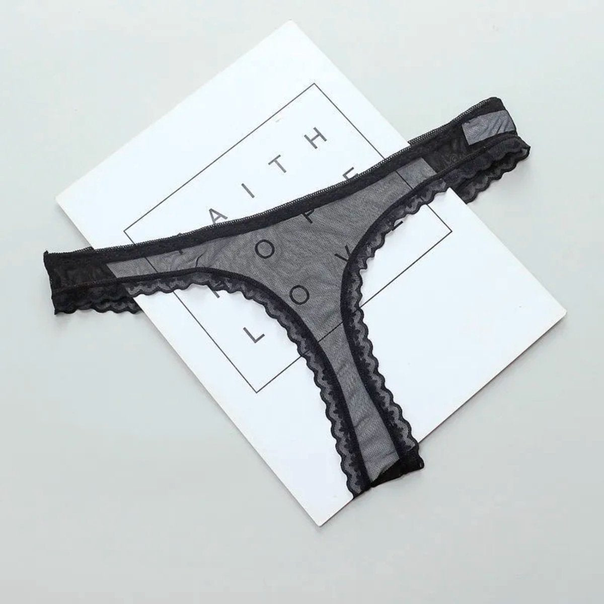 Dames String - Zwart - Doorschijnend Mesh - Met Kant - Vrouwen Lingerie / Ondergoed - One Size