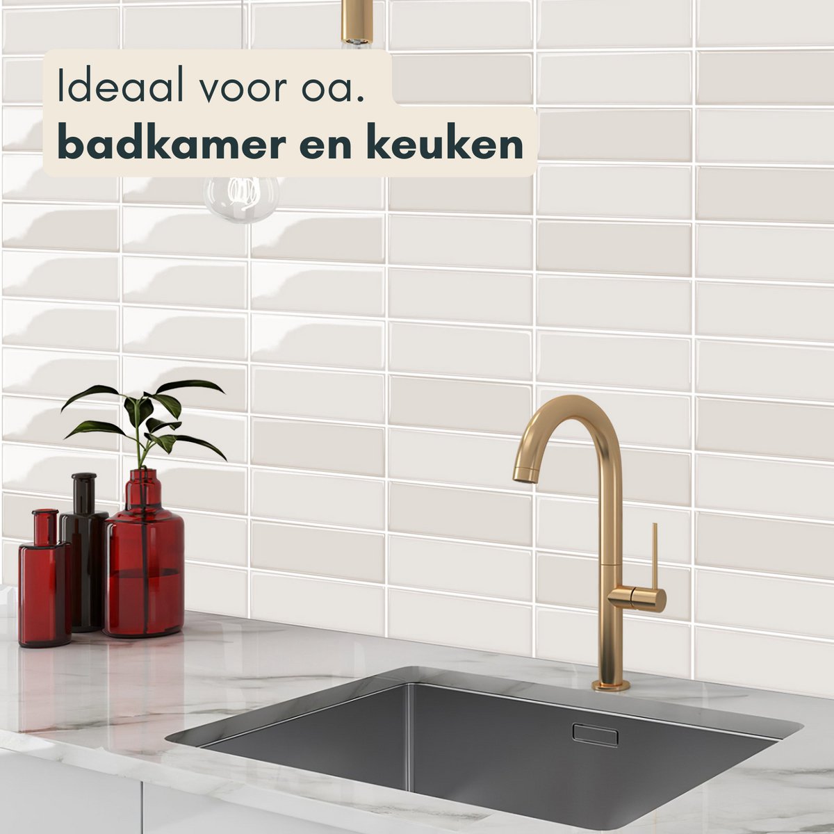 Solusia Zelfklevende Plaktegels - Beige – 10 Luxe Plaktegels voor Wand – Waterdichte Wandpanelen voor Keuken, Badkamer en Toilet – 25,4 x 25,4 cm – Makkelijk aan te brengen - Tegeltjes Tegelstickers