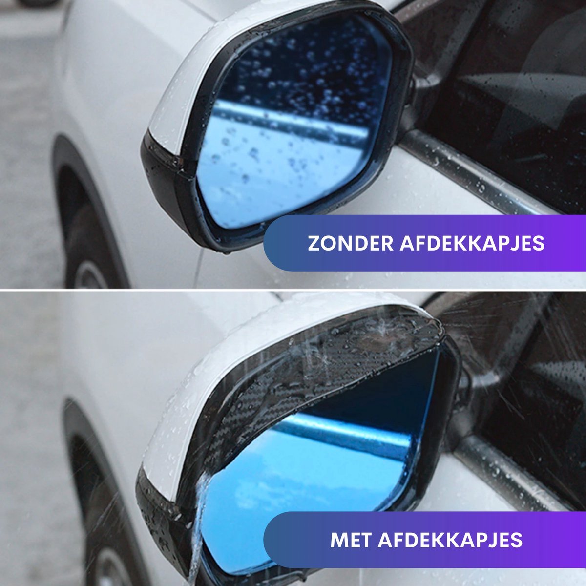Set van 2 Regen Afdekkapjes - Zijspiegels - Carbon Look - Geschikt voor alle automerken/ universeel - Spiegelkappen Regen Werend - Spiegel Spoilers - Auto Accessoires