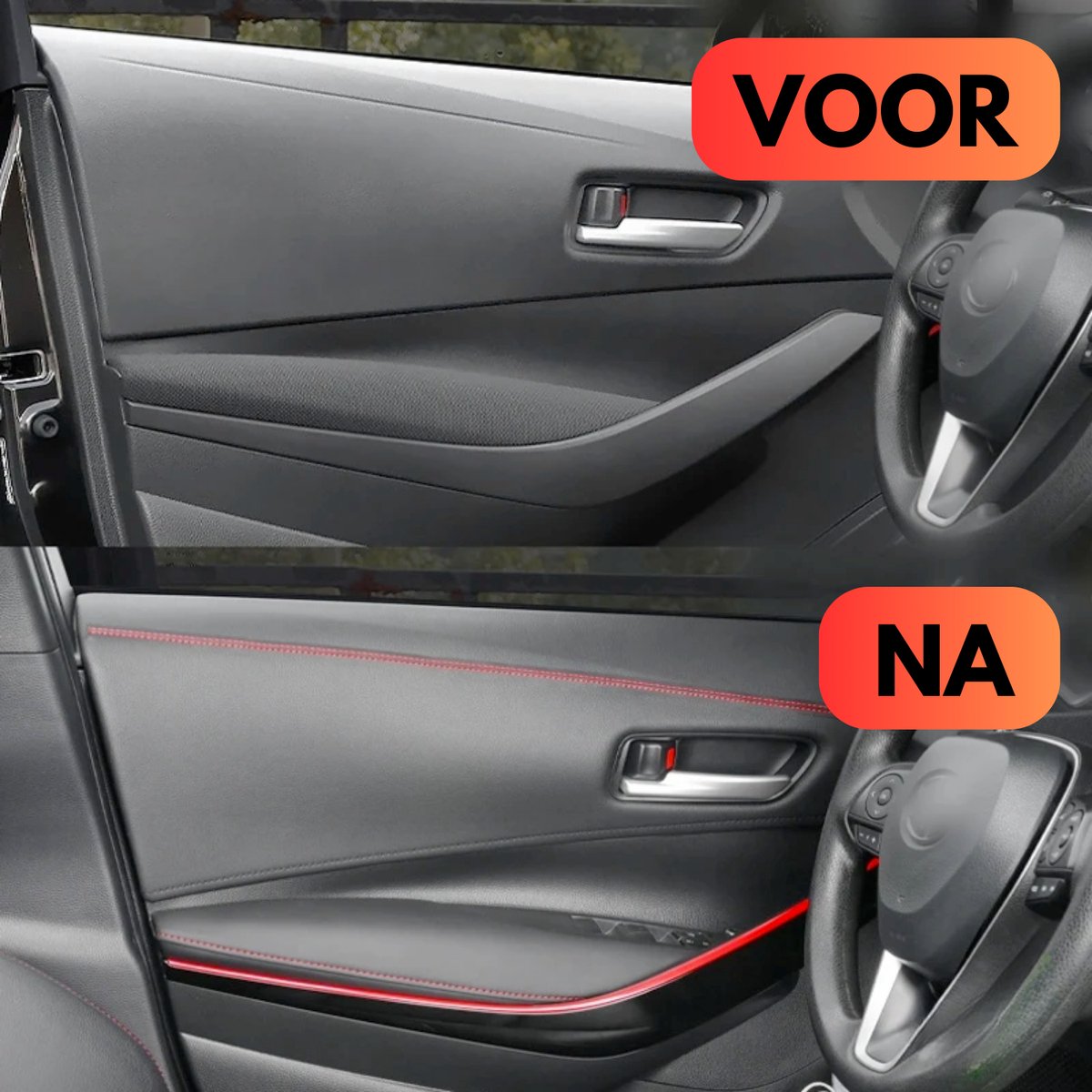 Interieur Styling - Rol 2 Meter - Rode Stiksels Zwart Leer - Luxe Auto Interieur - Dashboard en Deuren - Zelfklevend Immitatieleer - Sticker Universeel