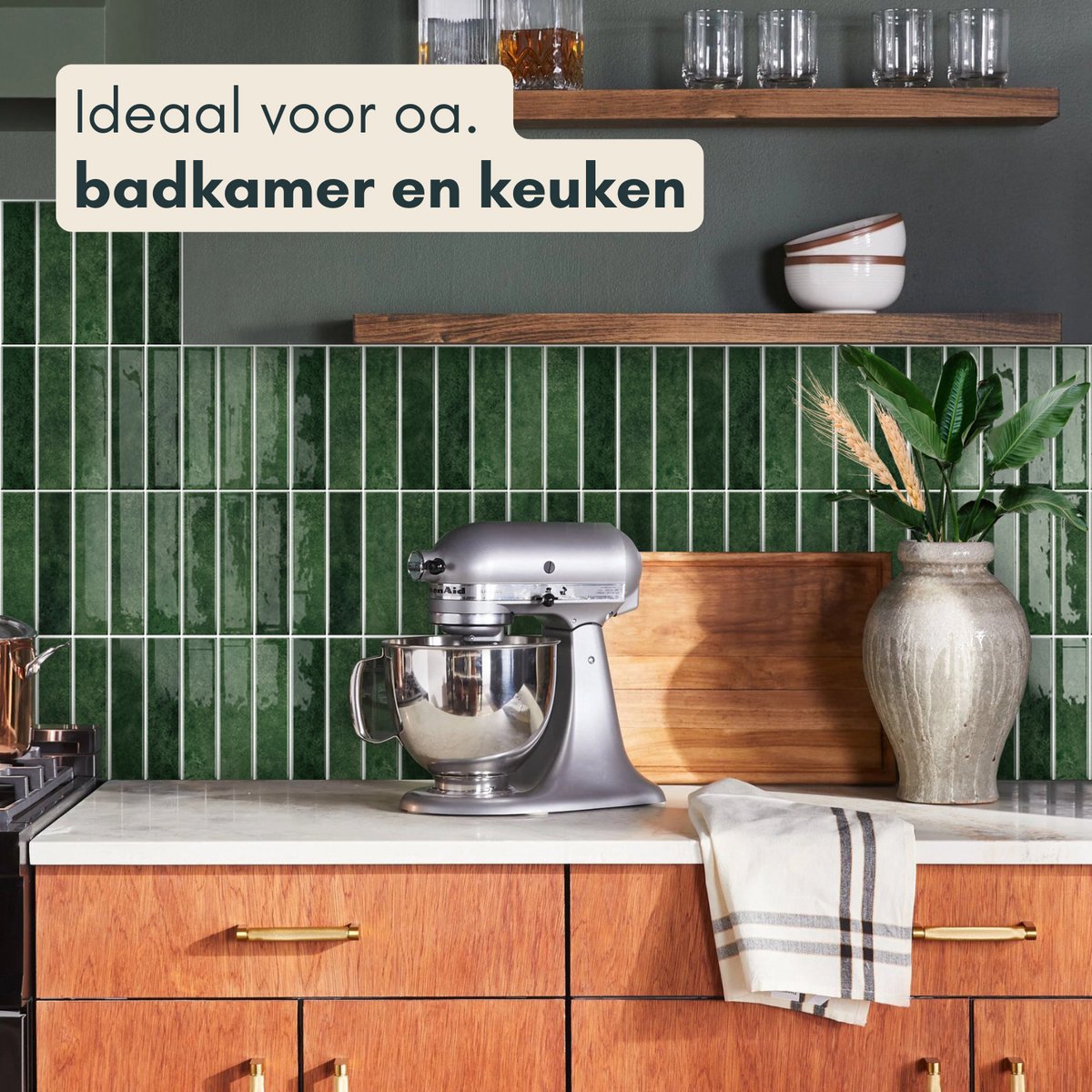 Solusia Zelfklevende Plaktegels - Donkergroen – 10 Hoogwaardige Plaktegels voor Wand – Waterdichte Wandpanelen voor Keuken, Badkamer en Toilet – 30 x 30 cm – Makkelijk aan te brengen - Tegeltjes Tegelstickers Groen