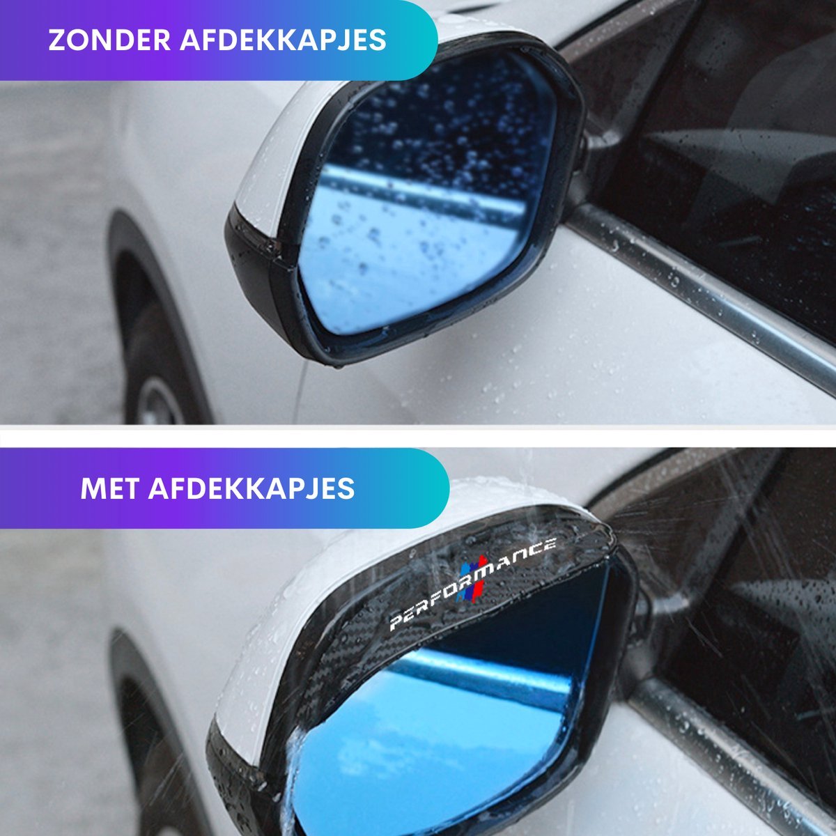 Set van 2 Regen Afdekkapjes - Performance - Carbon Look - Zijspiegels - Geschikt voor alle automerken/ universeel - Spiegelkappen Regen Werend - Spiegel Spoilers - Auto Accessoires