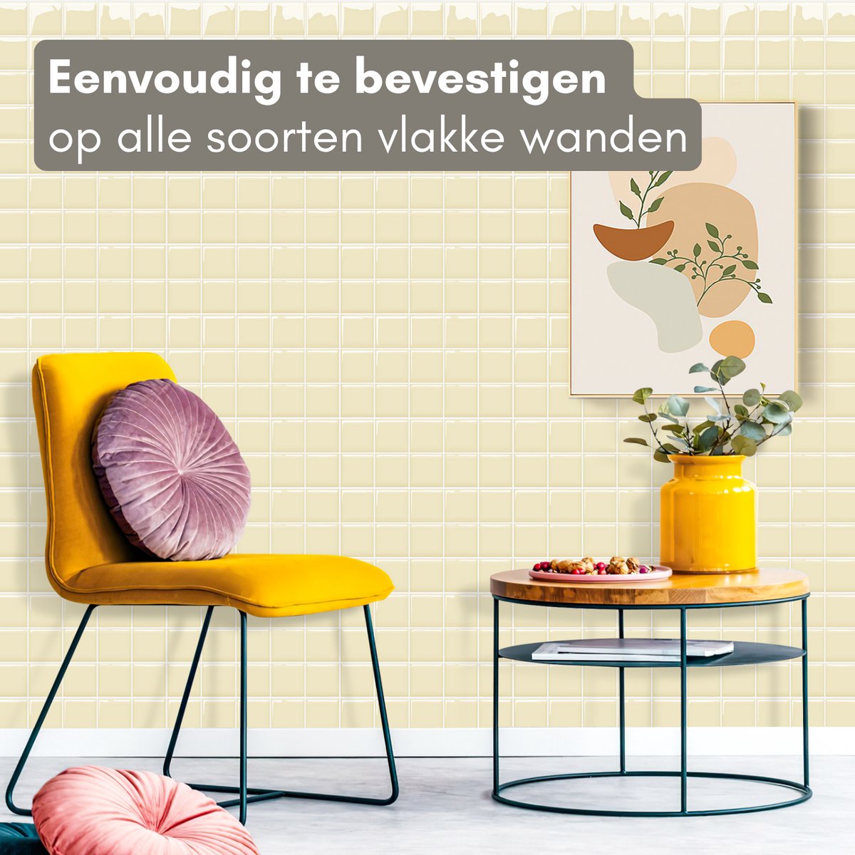 Solusia Zelfklevende Plaktegels - Geel – 10 Luxe Plaktegels voor Wand – Waterdichte Wandpanelen voor Keuken, Badkamer en Toilet – 25,4 x 25,4 cm – Makkelijk aan te brengen - Tegeltjes Tegelstickers Mozaïek