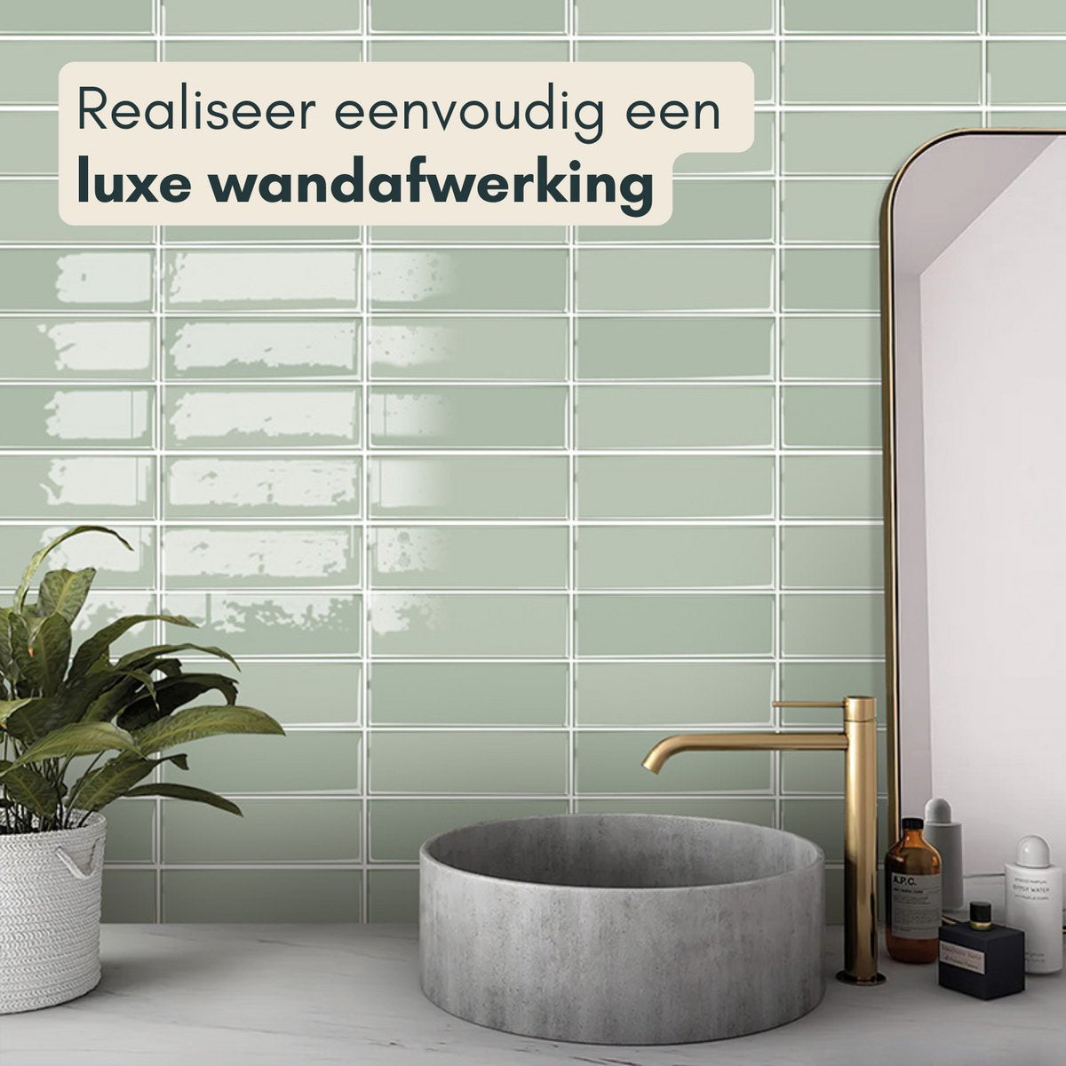 Solusia Zelfklevende Plaktegels - Grijsgroen – 10 Luxe Plaktegels voor Wand – Waterdichte Wandpanelen voor Keuken, Badkamer en Toilet – 25,4 x 25,4 cm – Makkelijk aan te brengen - Tegeltjes Tegelstickers