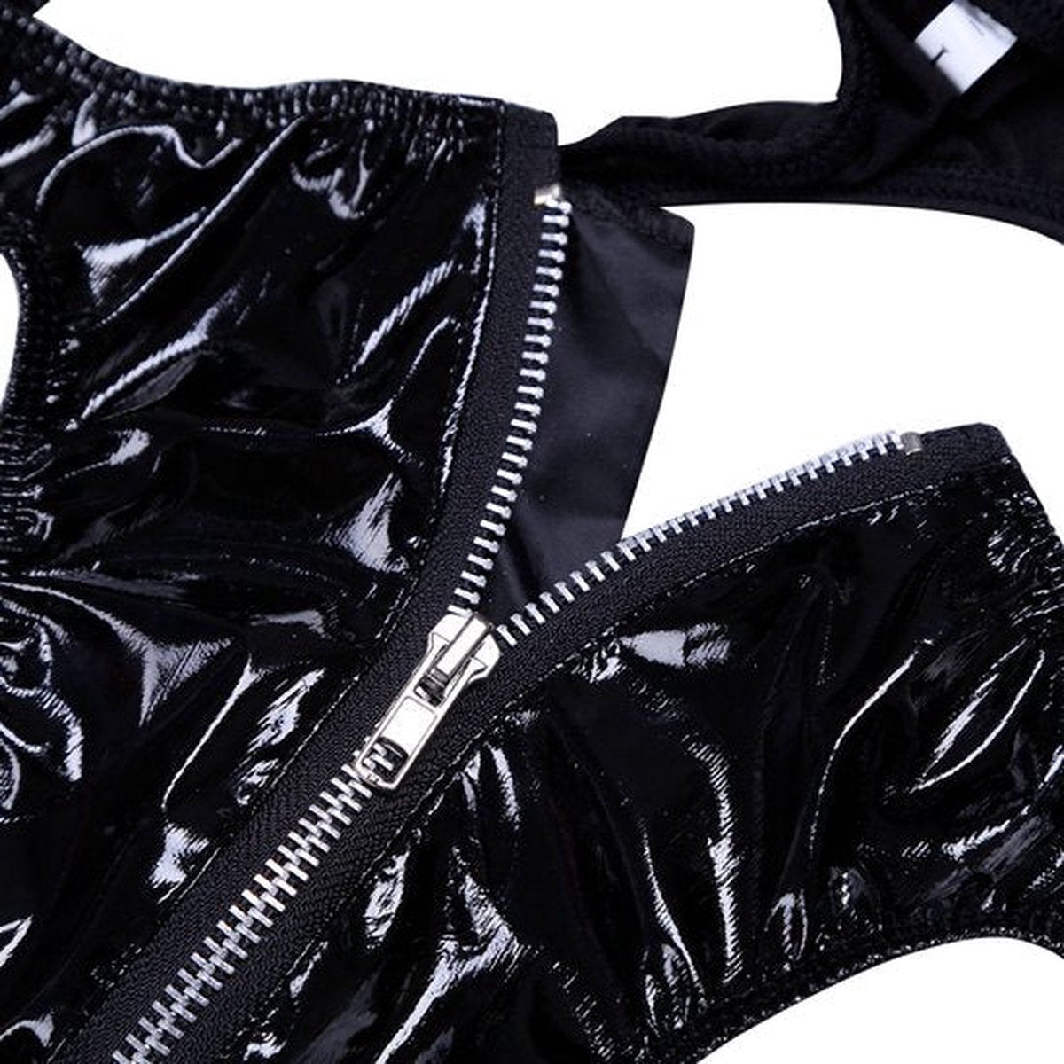 Heren Slip met Rits - Latex Look - String Zwart - Sexy Design - Mannen String - Ondergoed Maat XXL
