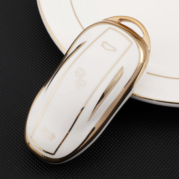 Zachte TPU Sleutelcover - Wit Goud Metallic - Sleutelhoesje Geschikt voor Tesla Model 3 / Model S / Model Y - Flexibele Sleutel Cover - Hoesje - Auto Accessoires