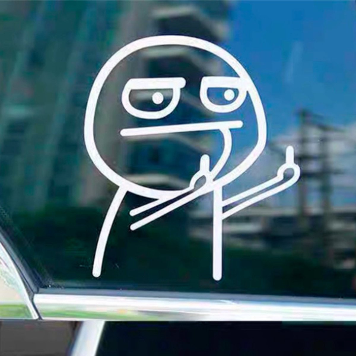 Autosticker - Middelvinger Poppetje Cartoon - Grappige Auto Sticker Wit - Hoogwaardig Vinyl - Autostickers Wrap Folie - universeel/alle automerken