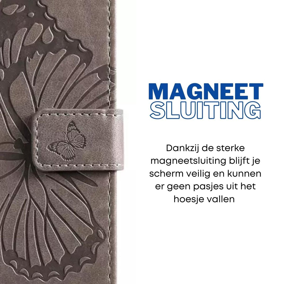 [EOL] Hoesje Vlinders Grijs - Geschikt voor OPPO A16 / A16S / A54S - Portemonnee Book Case - Boekje Met Kaarthouder / Pasjeshouder en Magneetsluiting - Booklet Beschermhoes