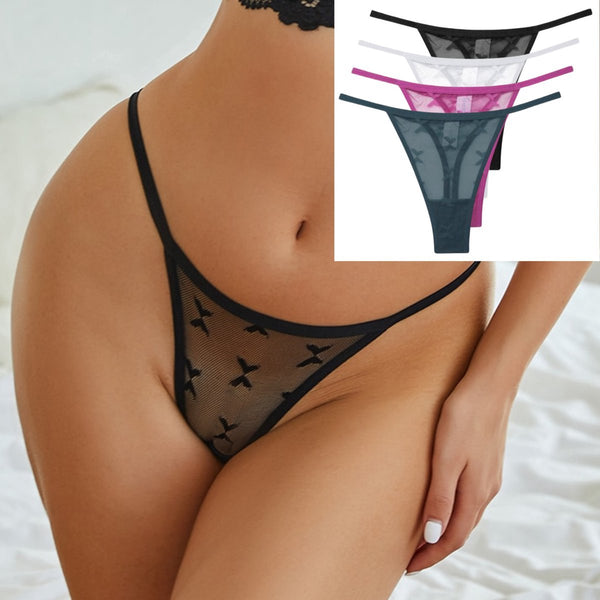4 Pack - Luxe Dames String - Transparant - Zwart, Groen, Wit en Roze - Dames Lingerie / Ondergoed Set - Maat S