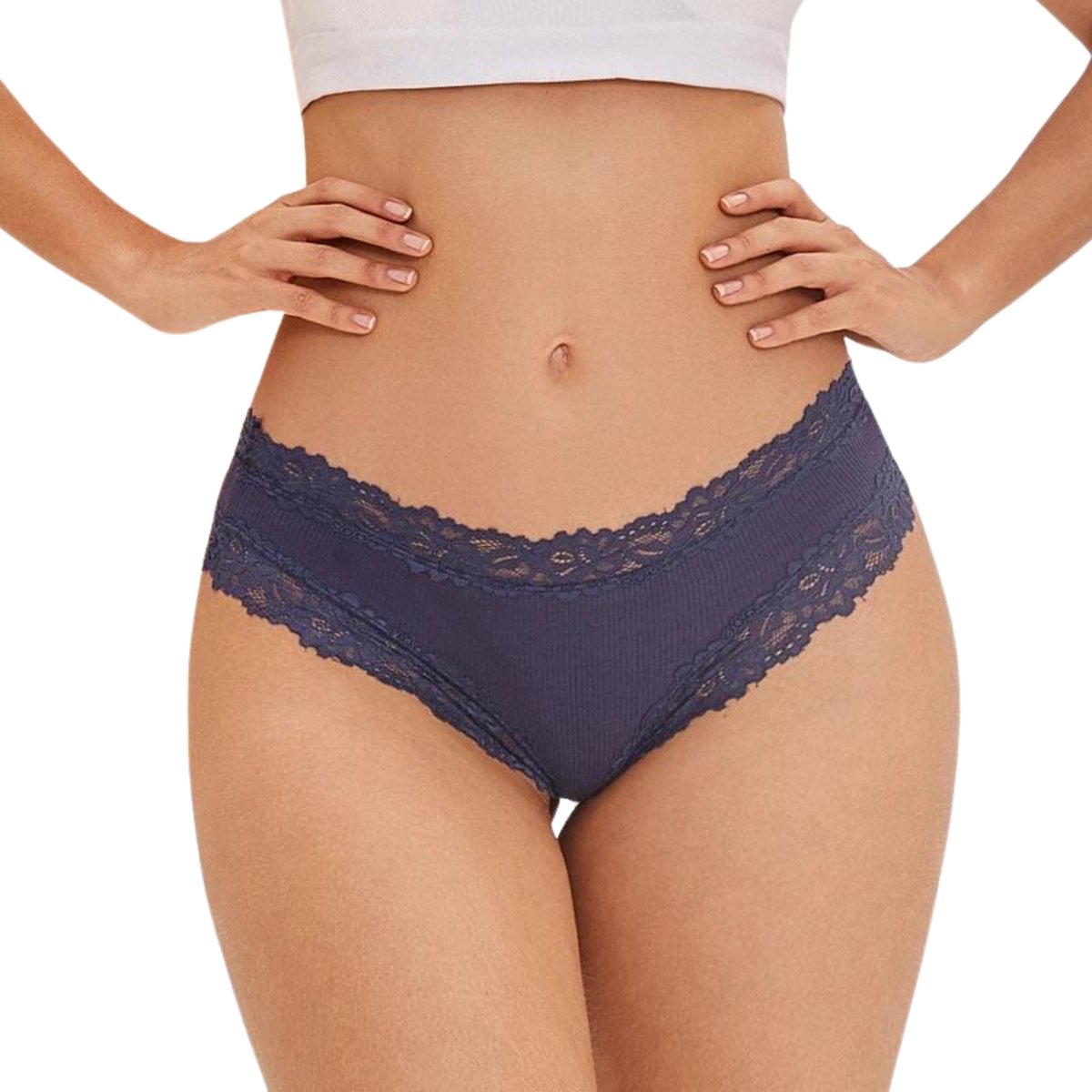 [EOL] Sexy Dames Slip met Kant - Blauw - Onderbroek 95% Katoen - Dames Lingerie / Ondergoed - Brazilian String - Maat S