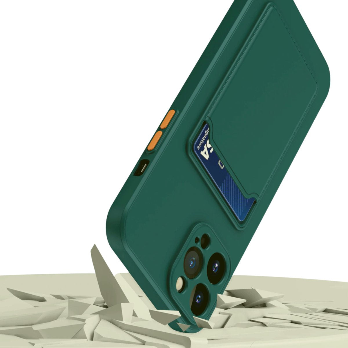 Hoesje Geschikt voor Apple iPhone 16 Pro Stevig TPU - Met Kaarthouder - Donkergroen - Shockproof Case met Pasjeshouder - TPU Hoes Met Vakje Voor Pasje - Card Case Back Cover