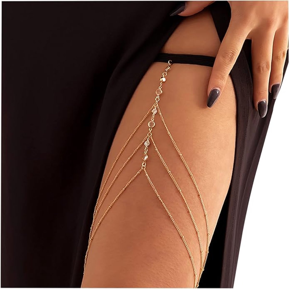 Bovenbeen Ketting Goudkleurig - Trendy Been Sierraad - Triple Goud - Sexy Bijoux voor je Bovenbeen - Beenketting - Zomer Accessoires