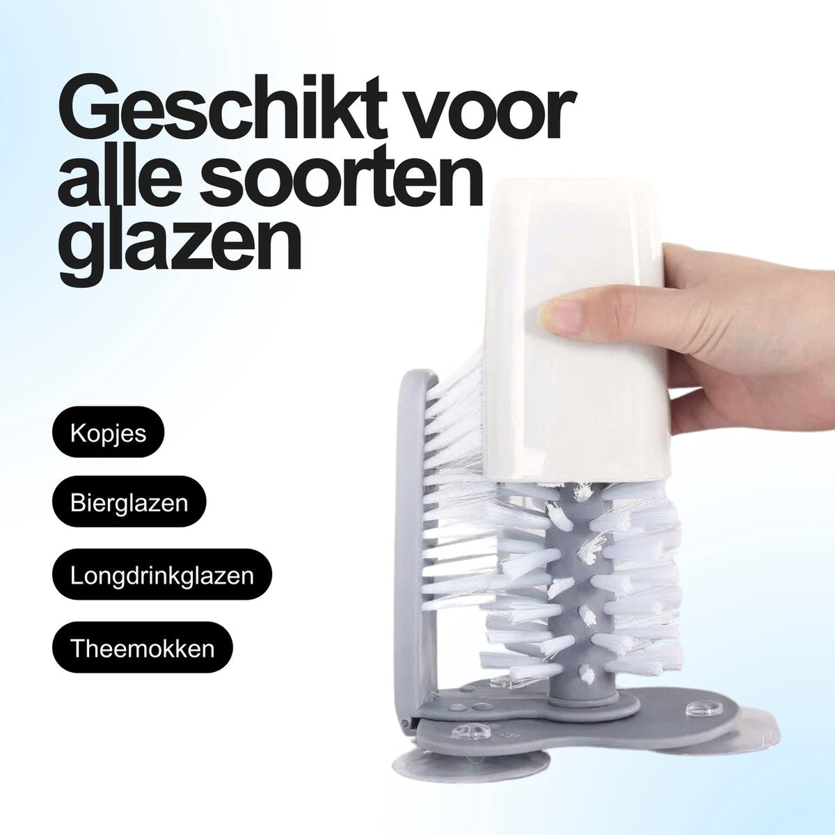 Glazenborstel Horeca Stijl - Spoelborstel met Zuignap - Afwasborstel Gootsteen - Glazenspoeler - Bierglasreiniger