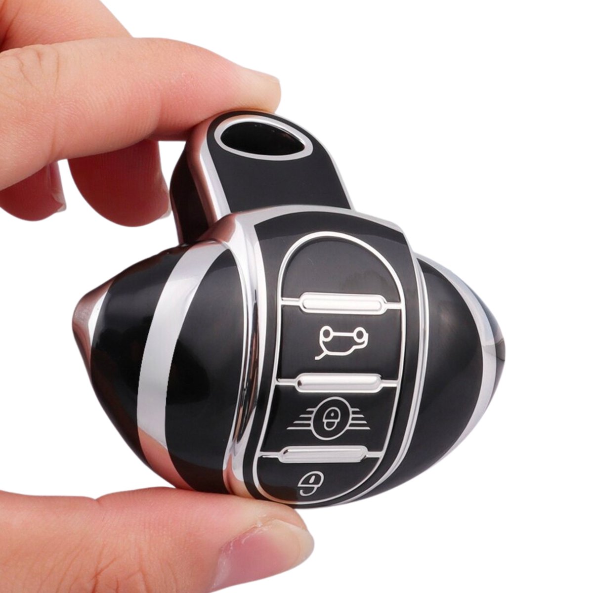 Zachte TPU Sleutelcover - Zwart Zilver Metallic - Sleutelhoesje Geschikt voor Mini Cooper / Cooper S / Clubman / Countryman - Sleutel Hoesje Cover - Auto Accessoires