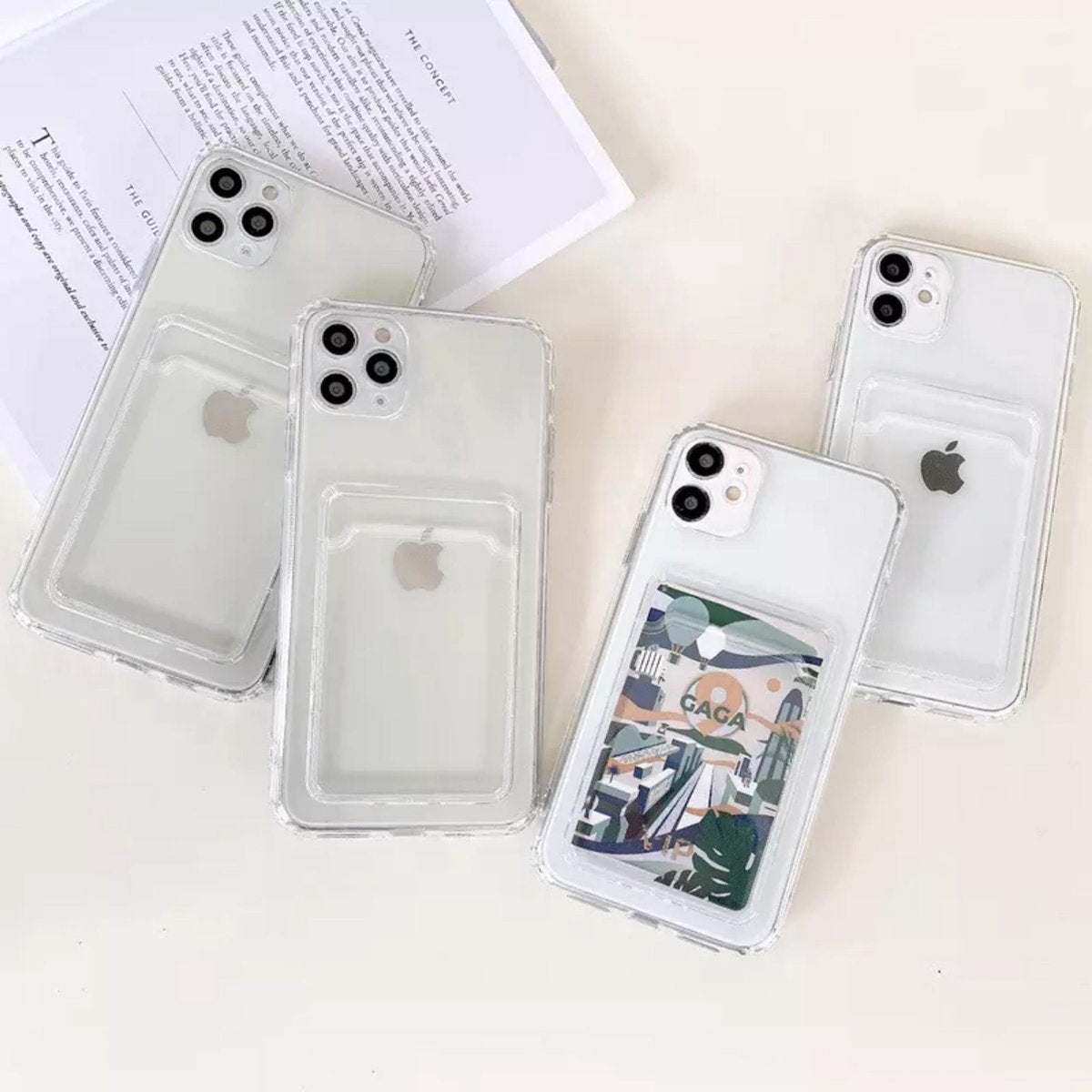 Transparant Hoesje met Kaarthouder - Geschikt voor Apple iPhone 12 - Doorzichtige Shockproof Case met Pasjeshouder - TPU Hoes met Vakje voor Pasje - Card Case